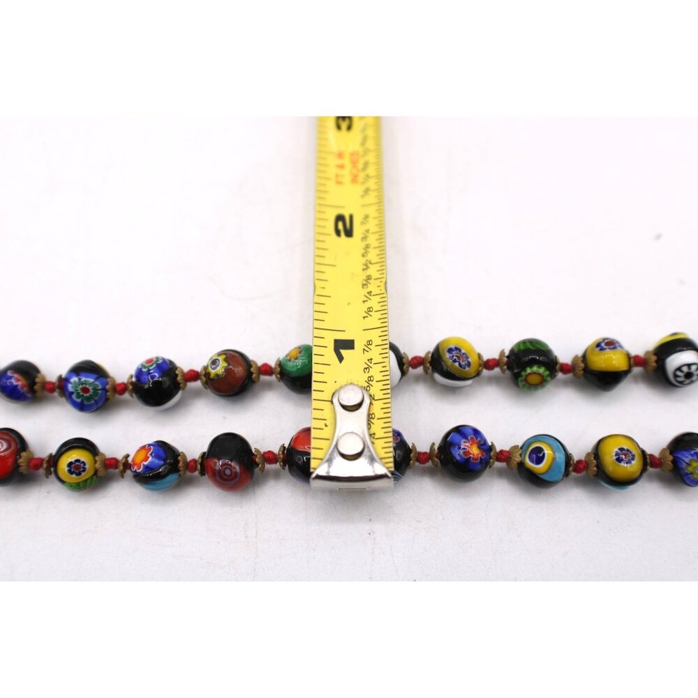 Venetian Millefiori Italian Glass Murano Bead Necklace Screw Clasp 22" Vintage - Picture 8 of 9